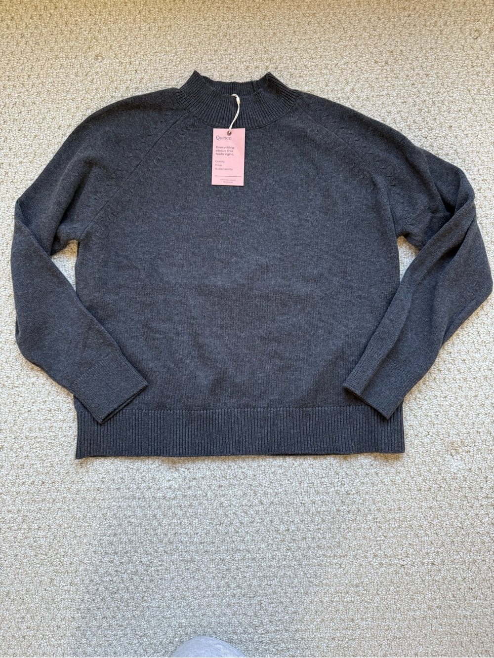NWT Quince 100% Organic Cotton Mockneck Sweater Charcoal size Medium